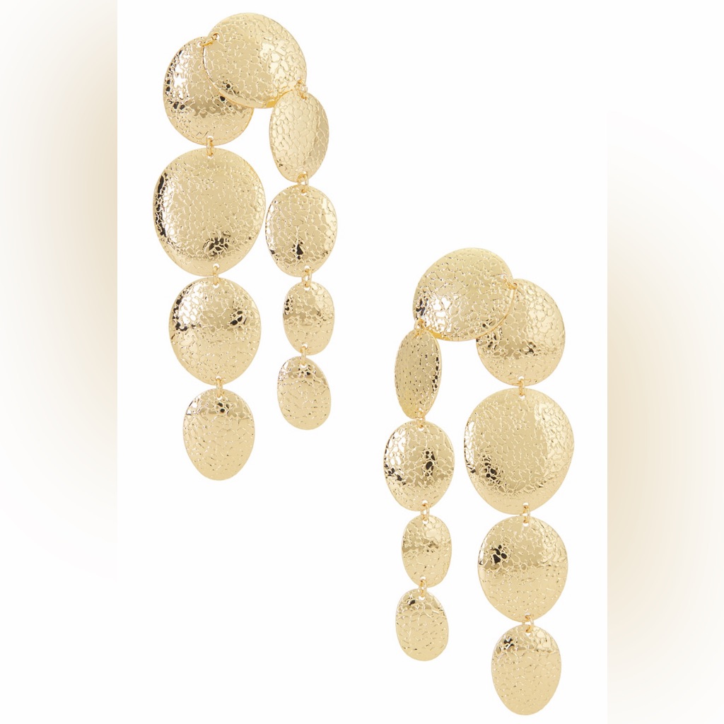8 Other Reasons Revolve Gold Hammered Metal Statement Post Drop Earrings New 35$